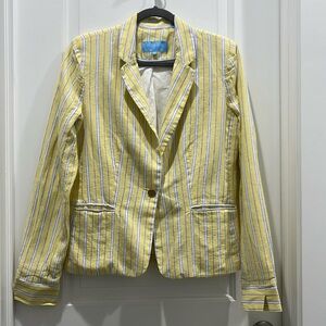 Draper James RSVP Yellow Striped Linen Blend Blazer Sz M